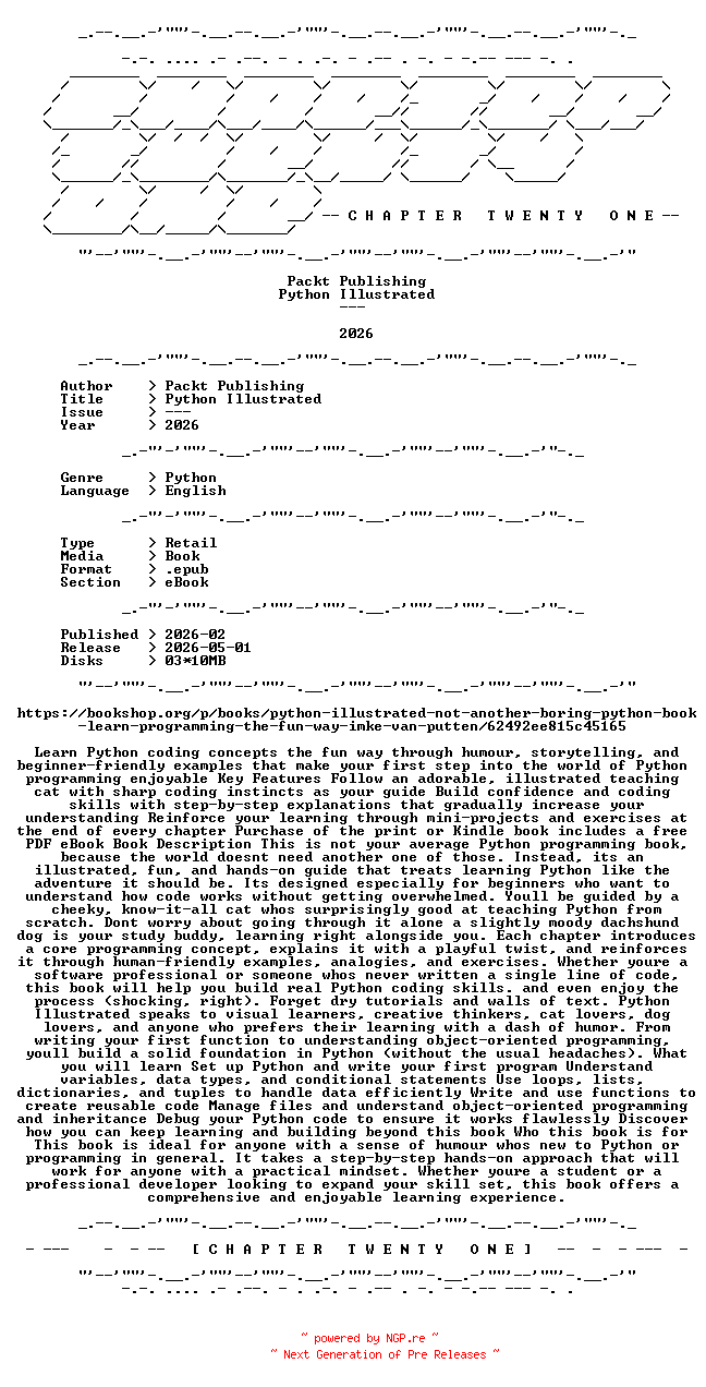 NFO for the release Packt.Publishing.-.Python.Illustrated.2026.RETAIL.EPUB.eBook-CTO by CTO