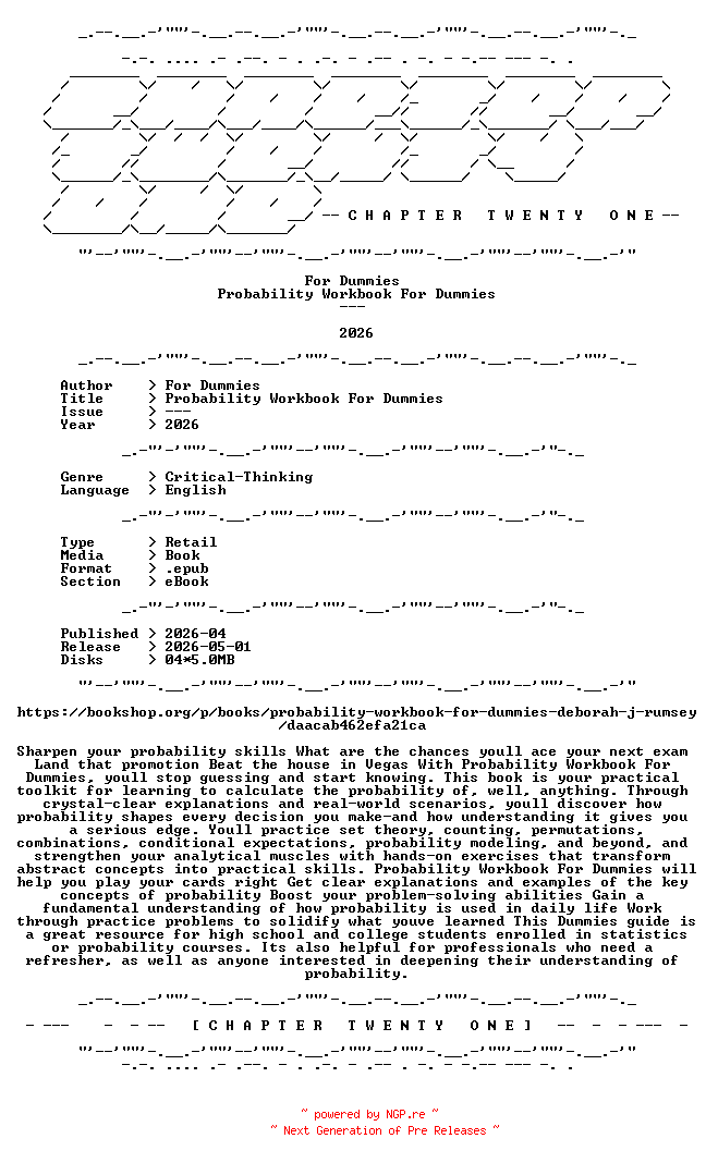 NFO for the release For.Dummies.-.Probability.Workbook.For.Dummies.2026.RETAIL.EPUB.eBook-CTO by CTO