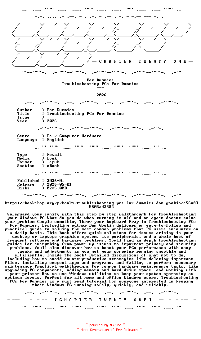 NFO for the release For.Dummies.-.Troubleshooting.PCs.For.Dummies.2026.RETAIL.EPUB.eBook-CTO by CTO