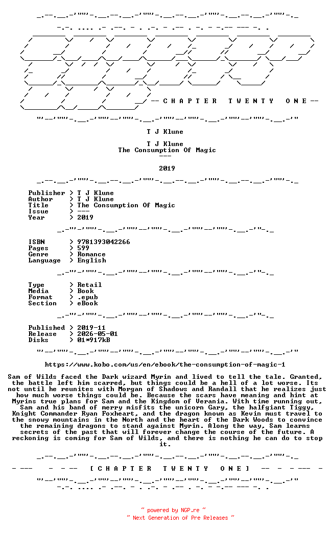NFO for the release T.J.Klune.-.The.Consumption.Of.Magic.2019.RETAIL.EPUB.eBook-CTO by CTO