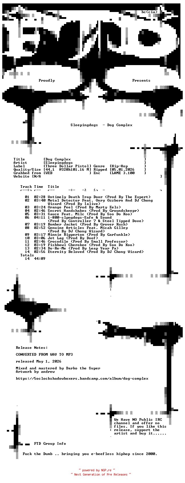 NFO for the release Sleepingdogs-Dog_Complex-WEB-2026-FTD by FTD