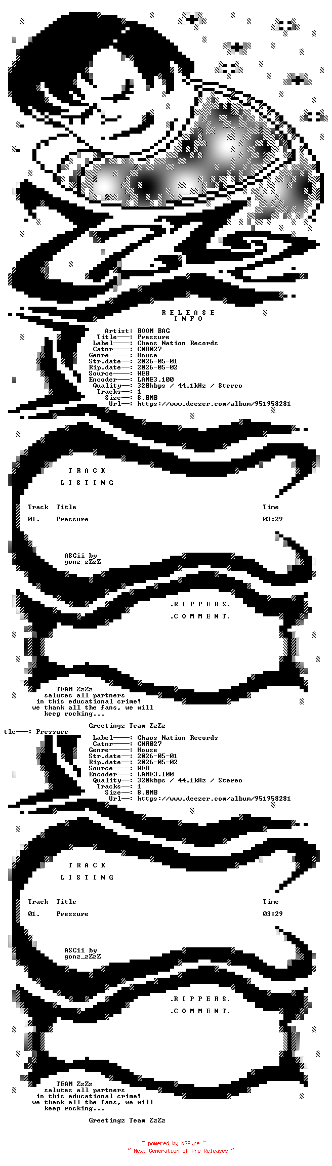 NFO for the release BOOM_BAG_-_Pressure-(CNR027)-SINGLE-WEB-2026-ZzZz by ZzZz