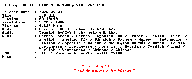 NFO for the release El.Chapo.S03E05.GERMAN.DL.1080p.WEB.H264-FWB by FWB