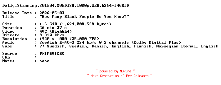 NFO for the release Dalig.Stamning.S01E04.SWEDiSH.1080p.WEB.h264-INGRID by INGRID