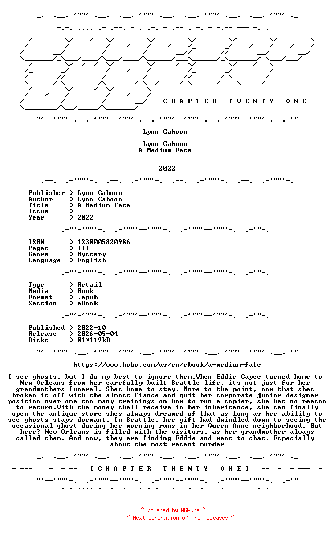 NFO for the release Lynn.Cahoon.-.A.Medium.Fate.2022.RETAIL.EPUB.eBook-CTO by CTO