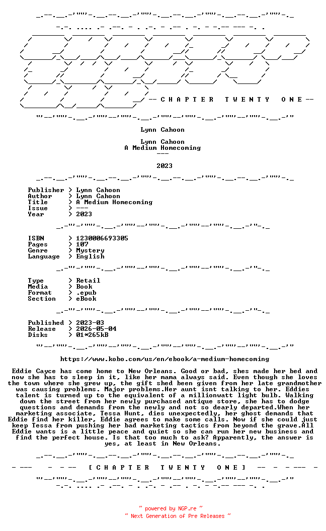 NFO for the release Lynn.Cahoon.-.A.Medium.Homecoming.2023.RETAIL.EPUB.eBook-CTO by CTO