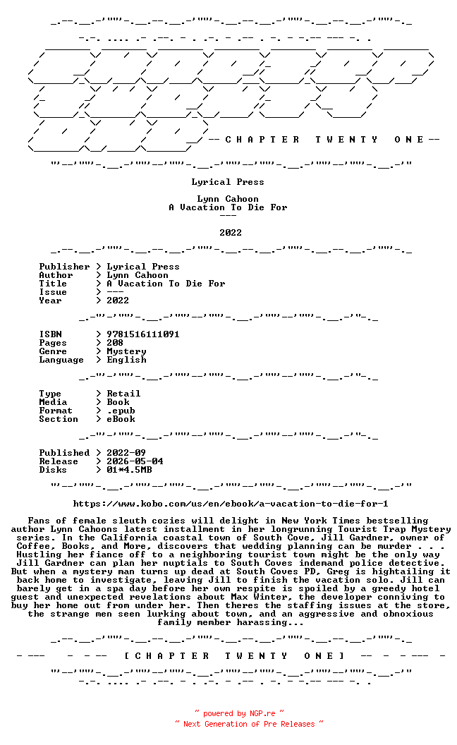 NFO for the release Lynn.Cahoon.-.A.Vacation.To.Die.For.2022.RETAIL.EPUB.eBook-CTO by CTO