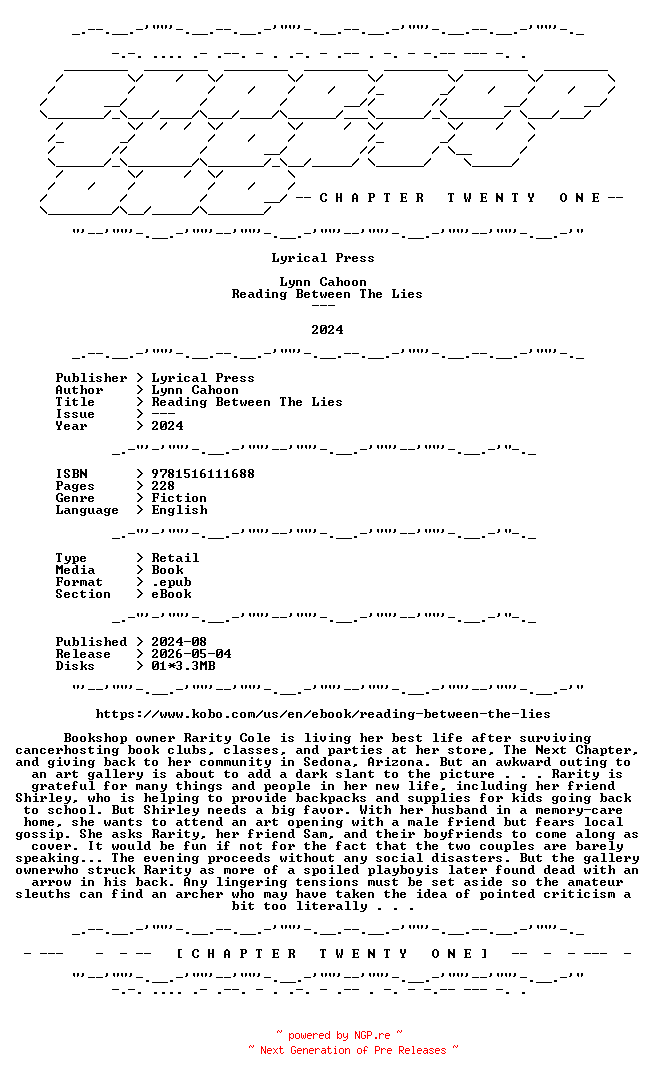NFO for the release Lynn.Cahoon.-.Reading.Between.The.Lies.2024.RETAIL.EPUB.eBook-CTO by CTO