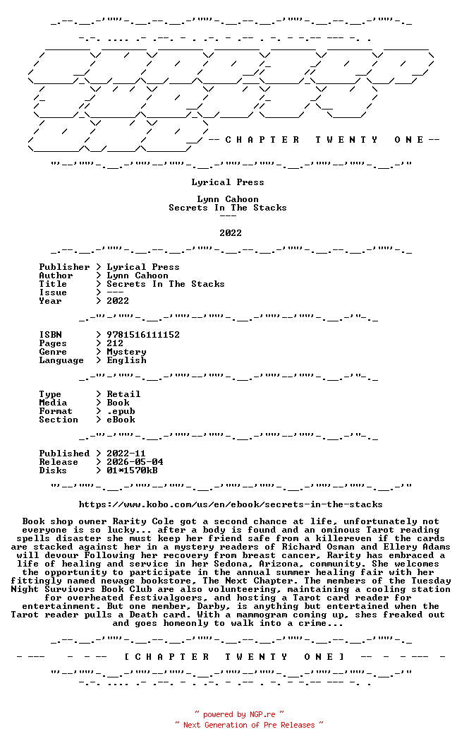 NFO for the release Lynn.Cahoon.-.Secrets.In.The.Stacks.2022.RETAIL.EPUB.eBook-CTO by CTO