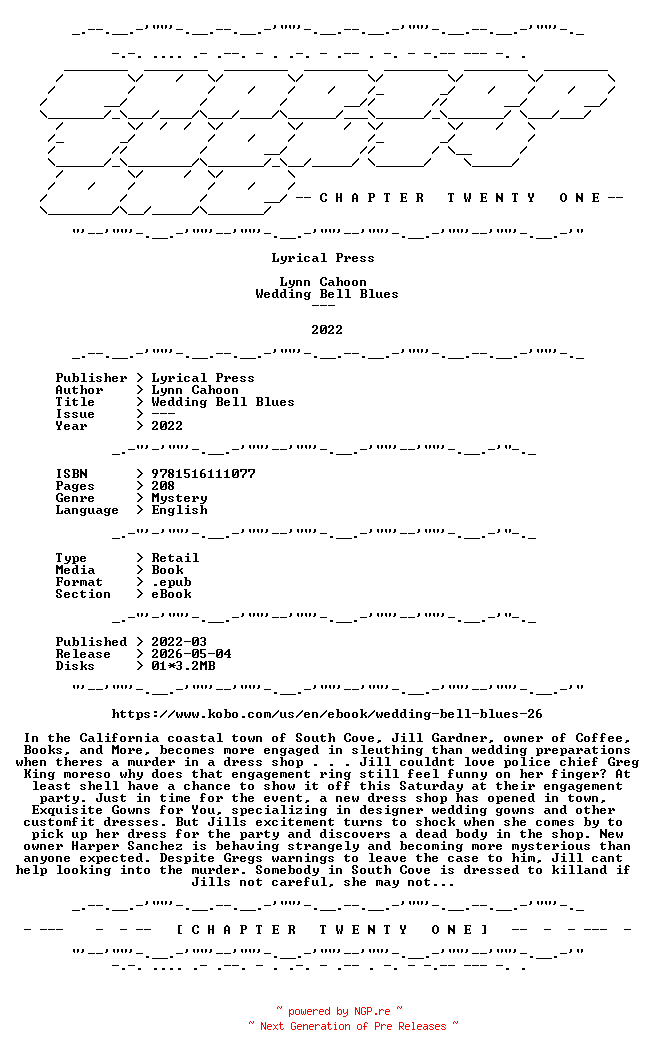 NFO for the release Lynn.Cahoon.-.Wedding.Bell.Blues.2022.RETAIL.EPUB.eBook-CTO by CTO