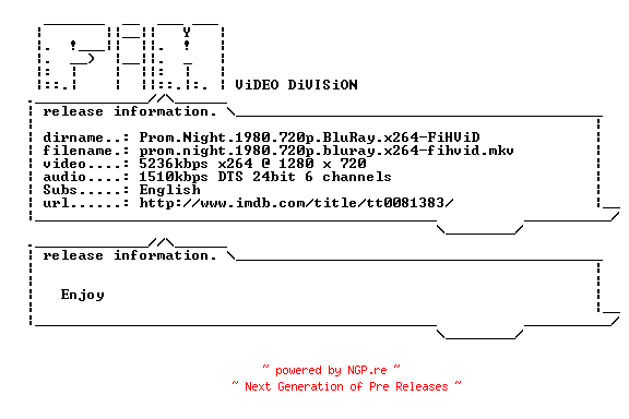 NFO for the release Prom.Night.1980.720p.BluRay.x264-FiHViD by FiHViD