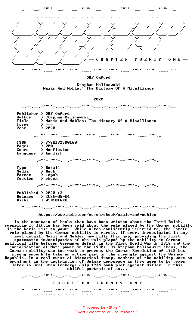 NFO for the release Stephan.Malinowski.-.Nazis.And.Nobles.The.History.Of.A.Misalliance.2020.RETAIL.EPUB.eBook-CTO by CTO