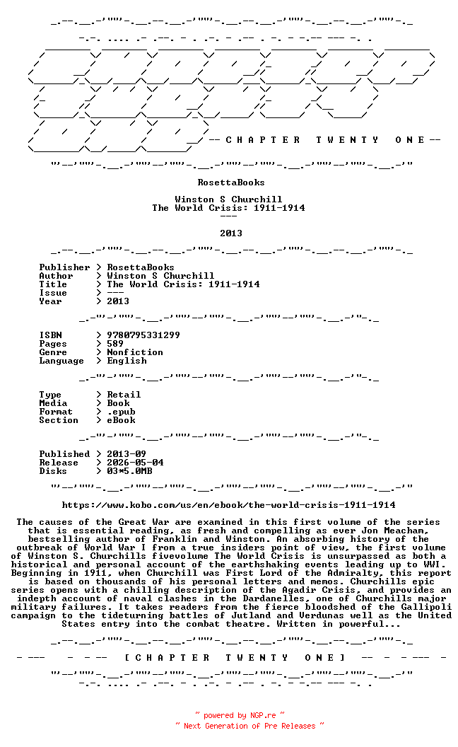 NFO for the release Winston.S.Churchill.-.The.World.Crisis.1911-1914.2013.RETAIL.EPUB.eBook-CTO by CTO