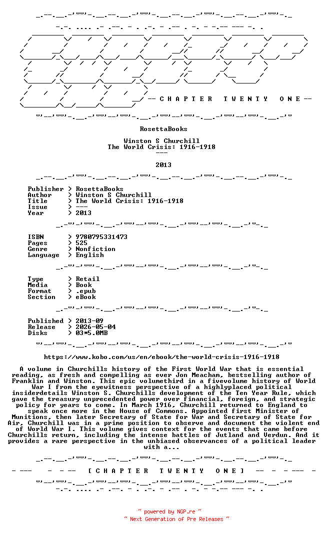 NFO for the release Winston.S.Churchill.-.The.World.Crisis.1916-1918.2013.RETAIL.EPUB.eBook-CTO by CTO