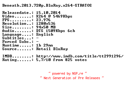 NFO for the release Beneath.2013.720p.BluRay.x264-STRATOS by STRATOS