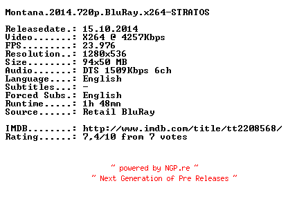 NFO for the release Montana.2014.720p.BluRay.x264-STRATOS by STRATOS