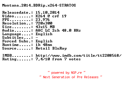 NFO for the release Montana.2014.BDRip.x264-STRATOS by STRATOS