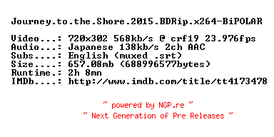NFO for the release Journey.to.the.Shore.2015.BDRip.x264-BiPOLAR by BiPOLAR