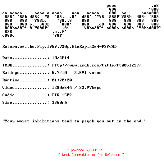 NFO for the release Return.of.the.Fly.1959.720p.BluRay.x264-PSYCHD by PSYCHD