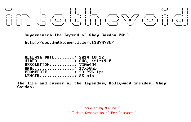 NFO for the release Supermensch.The.Legend.of.Shep.Gordon.2013.BDRip.x264-IntoTheVoid by IntoTheVoid