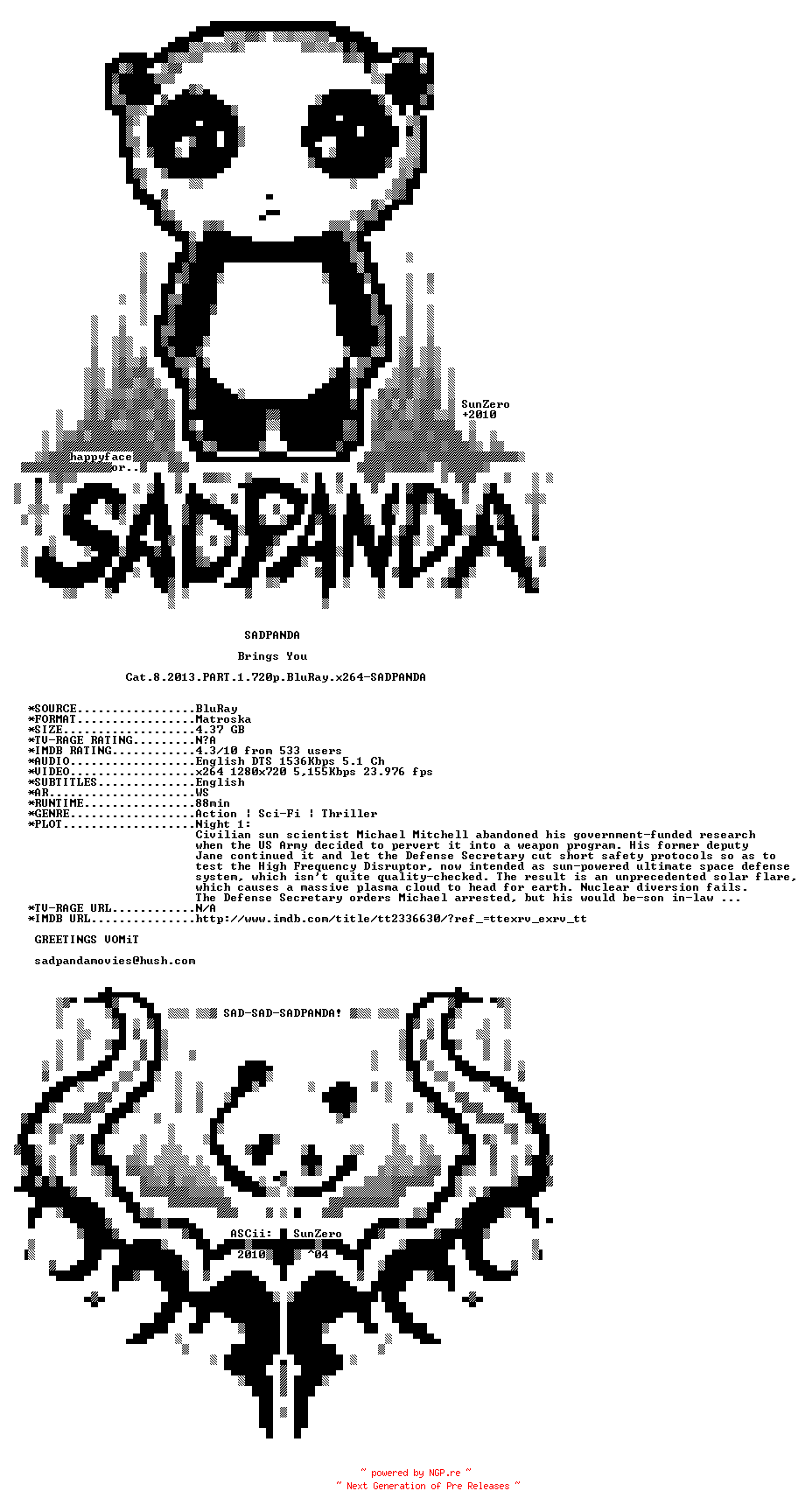 NFO for the release Cat.8.2013.PART.1.RERIP.720p.BluRay.x264-SADPANDA by SADPANDA