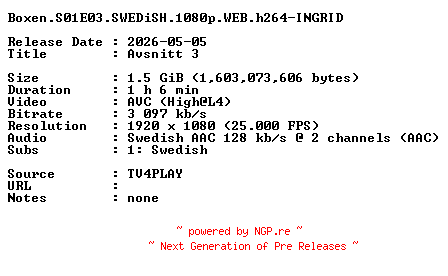 NFO for the release Boxen.S01E03.SWEDiSH.1080p.WEB.h264-INGRID by INGRID