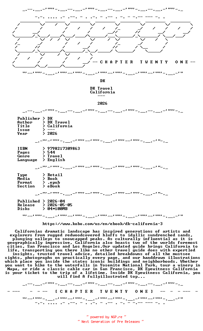 NFO for the release DK.Travel.-.California.2026.RETAIL.EPUB.eBook-CTO by CTO