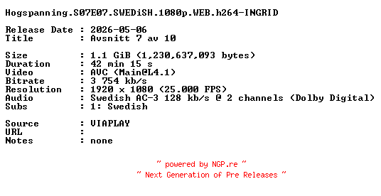 NFO for the release Hogspanning.S07E07.SWEDiSH.1080p.WEB.h264-INGRID by INGRID