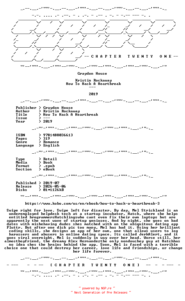 NFO for the release Kristin.Rockaway.-.How.To.Hack.A.Heartbreak.2019.RETAIL.EPUB.eBook-CTO by CTO
