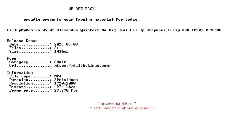 NFO for the release FillUpMyMom.26.05.07.Alexandra.Quintezz.No.Big.Deal.Oil.Up.Stepmoms.Pussy.XXX.1080p.MP4-WRB by WRB