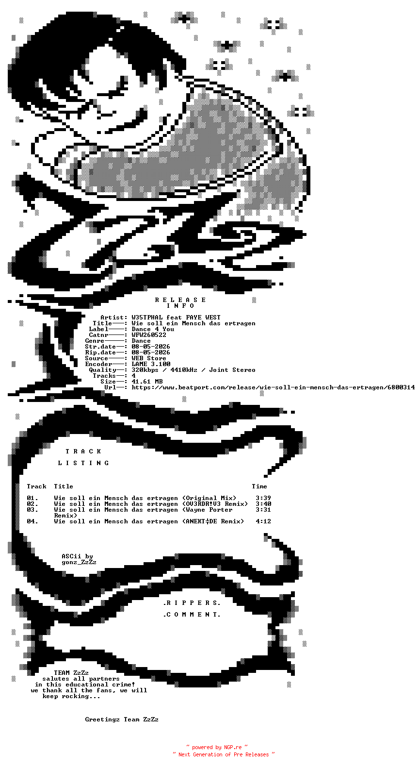 NFO for the release W35TPHAL_feat_FAYE_WEST_-_Wie_Soll_Ein_Mensch_Das_ertragen-(WFW260522)-WEB-DE-2026-ZzZz by ZzZz
