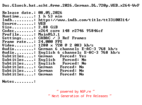 NFO for the release Das.Glueck.hat.acht.Arme.2026.German.DL.720p.WEB.x264-WvF by WvF
