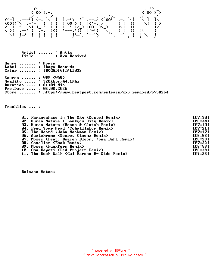 NFO for the release Antix-Xxv_Remixed-(IBOGADIGITAL1032)-WEB-2026-FALCON by FALCON