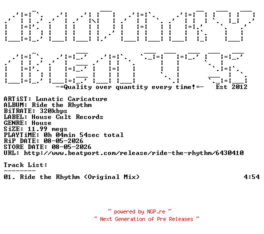NFO for the release Lunatic_Caricature-Ride_The_Rhythm-(HOC015)-SINGLE-WEB-2026-BB by BB