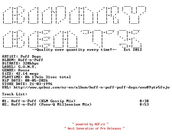 NFO for the release Puff_Dogs-Huff-N-Puff-(GONY39)-WEB-1996-BB by BB