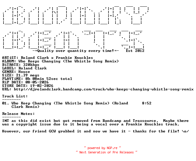 NFO for the release Roland_Clark_x_Frankie_Knuckles-Who_Keeps_Changing_(The_Whistle_Song_Remix)-SINGLE-WEB-2026-BB_INT by BB_INT