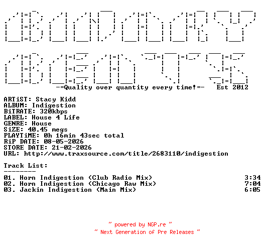 NFO for the release Stacy_Kidd-Indigestion-(H4L303)-WEB-2026-BB by BB