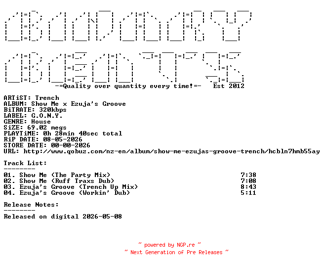 NFO for the release Trench-Show_Me_x_Ezujas_Groove-(GONY34)-WEB-2026-BB by BB