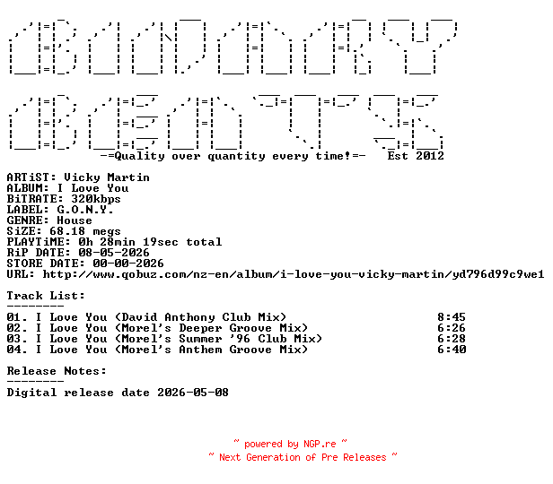 NFO for the release Vicky_Martin-I_Love_You-(GONY46)-WEB-2026-BB by BB
