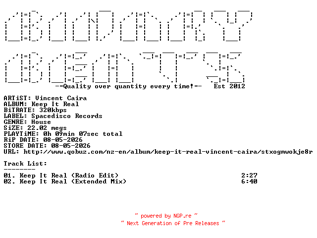 NFO for the release Vincent_Caira-Keep_It_Real-(SDR522)-WEB-2026-BB by BB