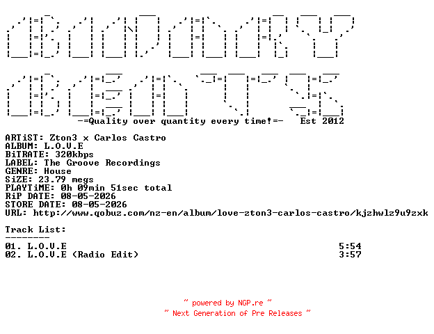 NFO for the release Zton3_x_Carlos_Castro-L.O.V.E-(TGR029)-WEB-2026-BB by BB