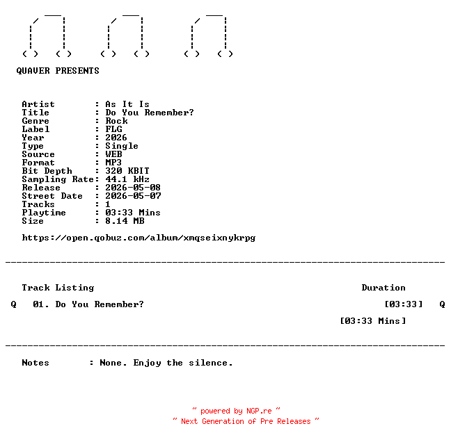 NFO for the release As_It_Is-Do_You_Remember-SINGLE-WEB-2026-QUAVER by QUAVER