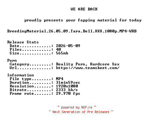 NFO for the release BreedingMaterial.26.05.09.Tara.Bell.XXX.1080p.MP4-WRB by WRB
