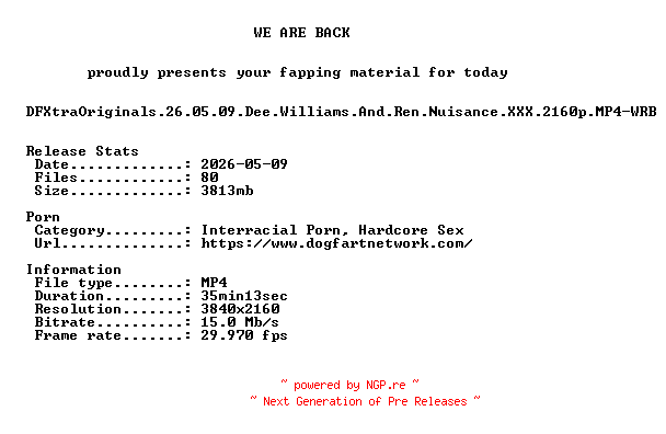 NFO for the release DFXtraOriginals.26.05.09.Dee.Williams.And.Ren.Nuisance.XXX.2160p.MP4-WRB by WRB