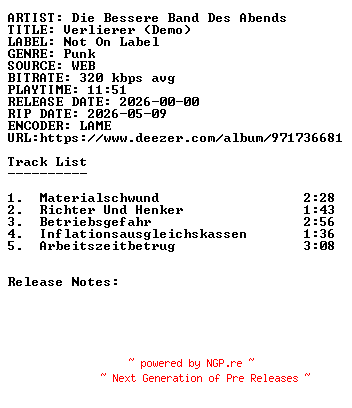 NFO for the release Die_Bessere_Band_Des_Abends-Verlierer_(Demo)-WEB-DE-2026-SDR by SDR