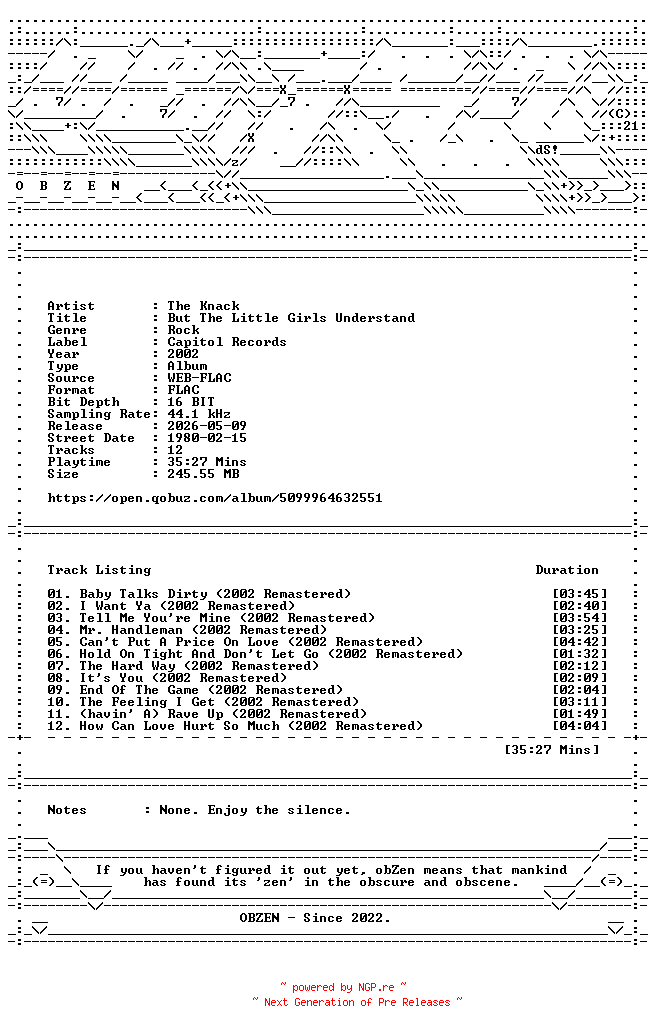NFO for the release The_Knack-But_The_Little_Girls_Understand-REMASTERED-16BIT-WEB-FLAC-2002-OBZEN by OBZEN