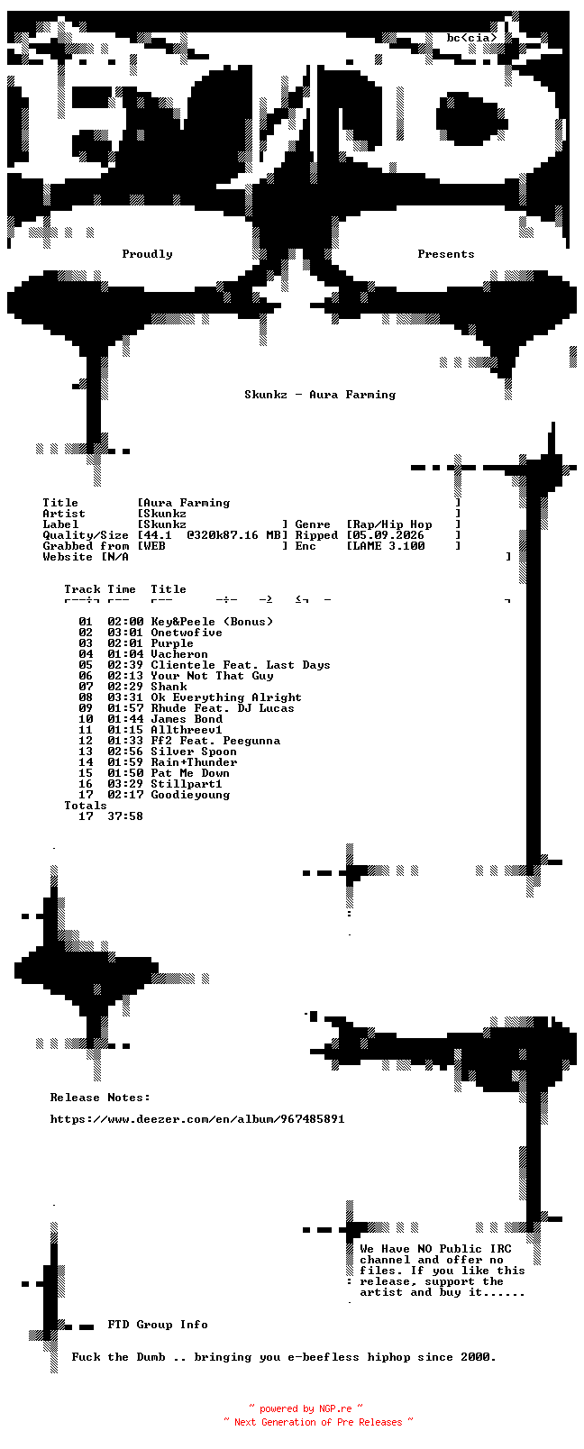 NFO for the release Skunkz-Aura_Farming-WEB-2026-FTD by FTD