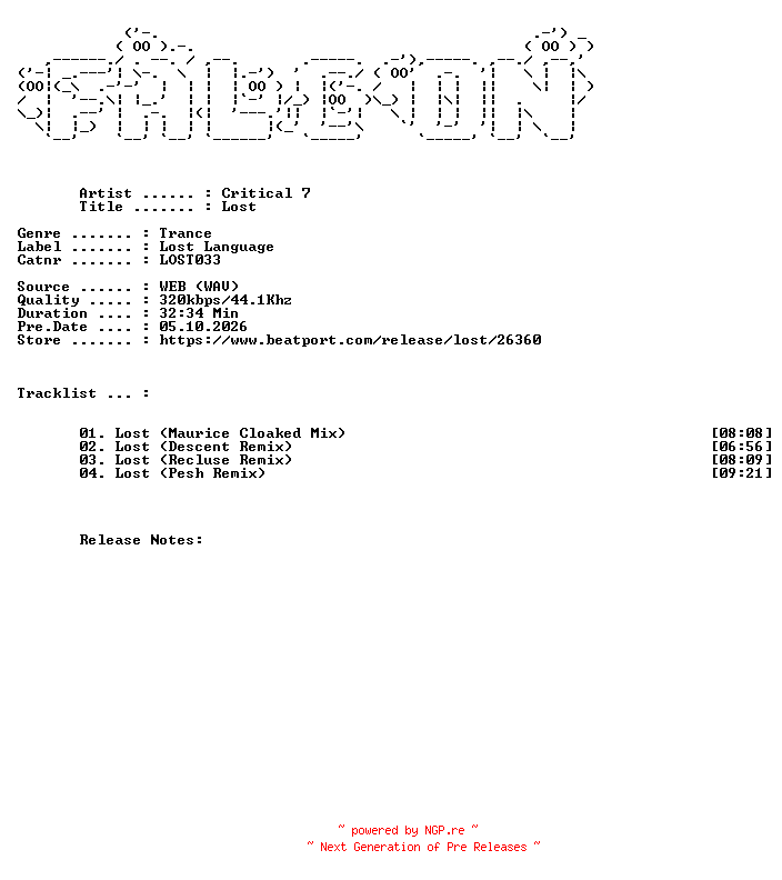 NFO for the release Critical_7-Lost-(LOST033)-WEB-2004-FALCON by FALCON