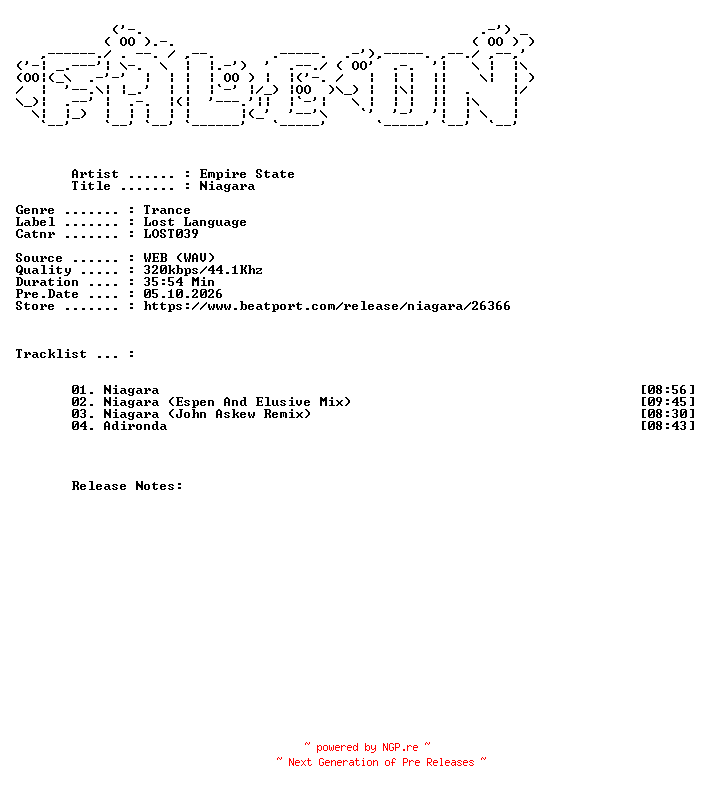 NFO for the release Empire_State-Niagara-(LOST039)-WEB-2004-FALCON by FALCON