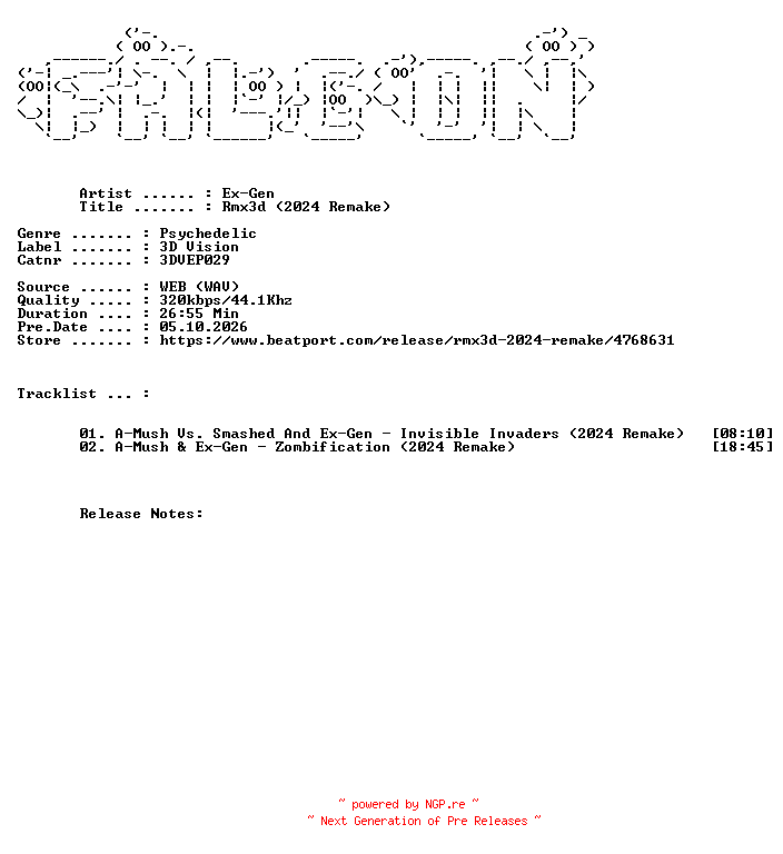 NFO for the release Ex-Gen-RMX3D_2024_Remake-(3DVEP029)-WEB-2024-FALCON by FALCON